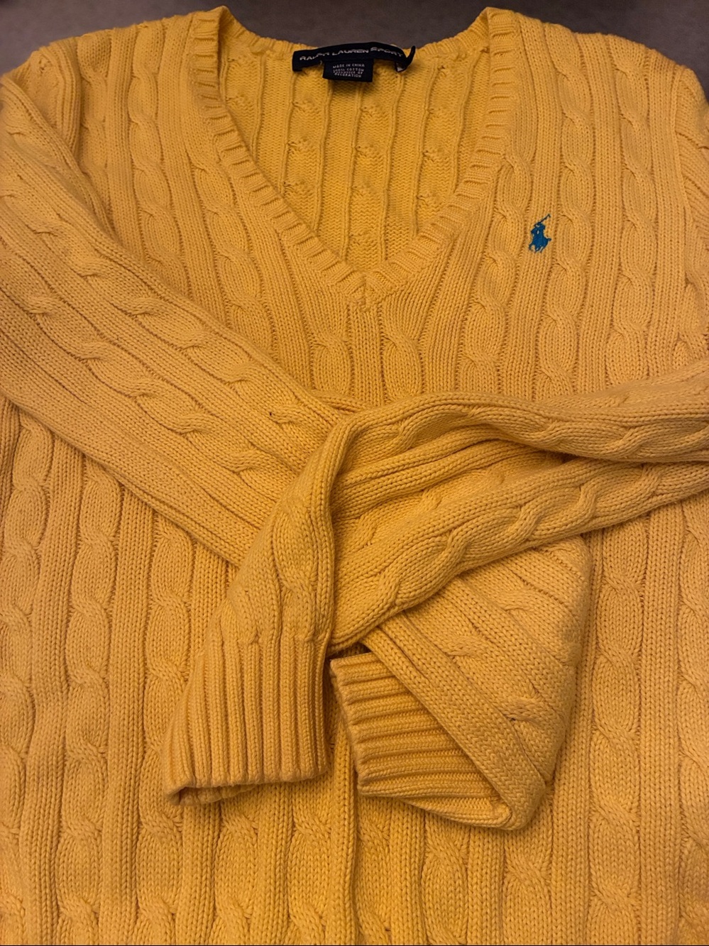 Ralph Lauren Sport Bright Yellow Ribbed Cotton Crew Sweater